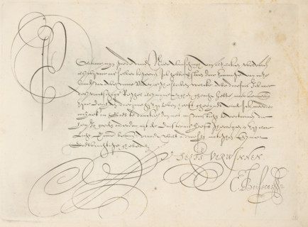 Writing sample: Politiane my good, Grammato-Graphices. In Quo Varia Scripurae Emblemata, print,