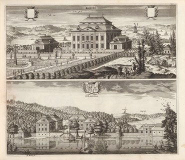 View of the Kärsö house and the mansion Malmvik, Kiersöö, Malmwiik, Suecia Antiqua et Hodierna,