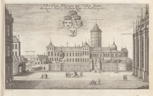 Arx Regia Holmensis qua Urbem spectat, Das Konigl Schloss zu Stockholm kegen der Stadt anzusehen,