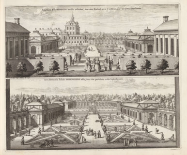 View of Rosersberg Castle and the garden from the south and the view of the garden on the north