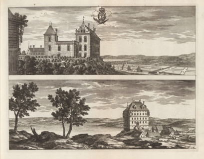 Wenngarn, Wÿk, View of Venngarn and Wÿk castle, Suecia Antiqua et Hodierna, print, album page,