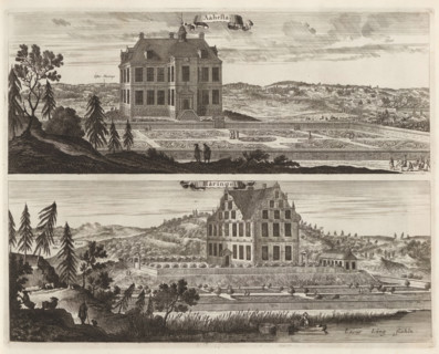 Ååhrsta, Häringe, View of the Årsta mansion and Häringe castle, Suecia Antiqua et Hodierna, print,