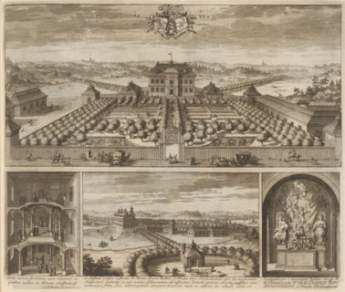 View of Årsta mansion, Åhrsta versus Orientem, Suecia Antiqua et Hodierna, print, album page,