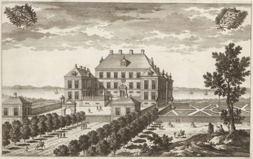 Heslebyholm, View of Hässelbyholm Castle, Suecia Antiqua et Hodierna, print, album page,