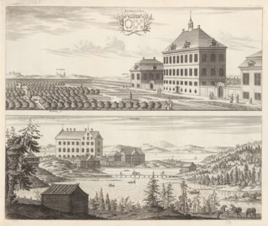 View of Ludgonäs mansion (now Trollesund) and Nynäs castle, Ludgonaes, Nynaes, Suecia Antiqua et