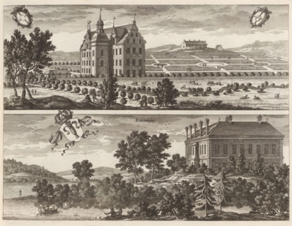 View of Rinkesta Castle and mansion Räfsnäs, Ringsta, Räesnääs, Suecia Antiqua et Hodierna, print,