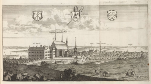 View of the city Linköping, Linndkiöping, Suecia Antiqua et Hodierna, print, album page,