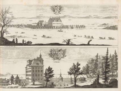 Tuuna, Stiärnorp, View of the Tuna estate and Stjärnorp castle, Suecia Antiqua et Hodierna, print,