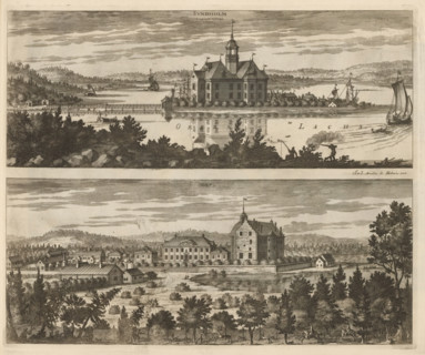 Sundholm occasum versus, Torpa, View of Sundholm Castle and Torpa Castle, Suecia Antiqua et