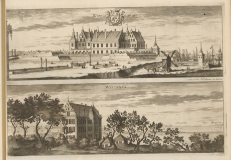 Wisingsborgh, Wästanåå, View of Visingsborg Castle and Västanå Castle, Suecia Antiqua et Hodierna,