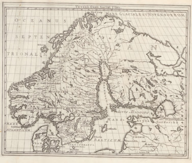 Veteris Orbis Arctoi Typus, Map of the Scandinavian Countries in Ancient Times, Suecia Antiqua et