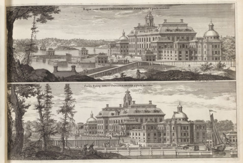 East side and west side of Drottningholm Castle, Regiae arcis Drottningholmensis Palatij facies à