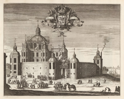 Palace of Svartsjö, Swartsiöö, Suecia Antiqua et Hodierna, print, album page, printmaker: Jean