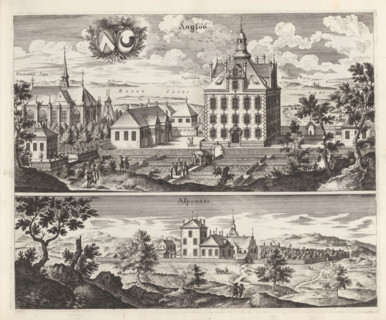View of Ängsö Castle and the mansion Aspnäs, Ängsöö, Aspenääs, Suecia Antiqua et Hodierna, print,
