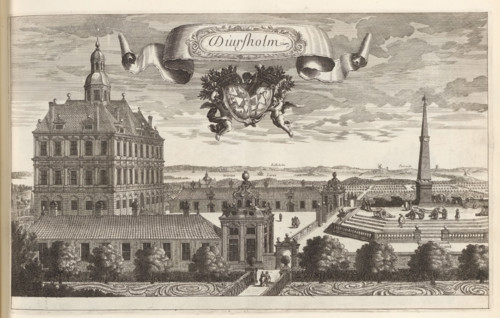 View of Djursholm Castle, Diursholm, Suecia Antiqua et Hodierna, print, album page, printmaker: