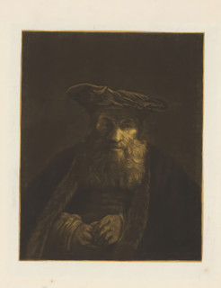 Old man with long beard and flat hat, print, album page, stamp, printmaker: William Baillie, after