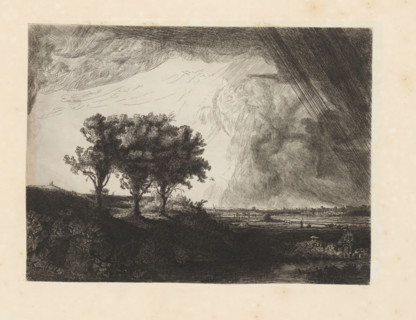 Three trees, print, album page, printmaker: William Baillie, after print by Rembrandt van Rijn,