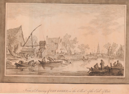 River view between Alphen and Leiden, River view, print, album page, Landscape with a river near a