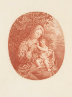 Mary with Child, print, album page, A landscape with the Virgin Mary with the Christ Child on her