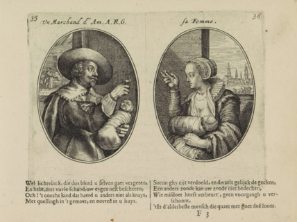 Merchant from Amsterdam and his wife, Un marchand d'Am. AKG, sa femme, Les abus du mariage, print,