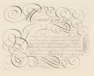 Writing example: Marcus Cato Seyd, print, album page, ornamental print, Series number, 24,