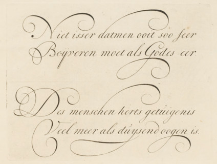Writing example: Niet isser datmen ooit soo seer, print, album page, ornamental print, printmaker: