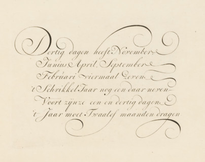 Writing example: November has thirty days, print, album page, ornamental print, printmaker: