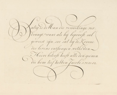 Writing example: Blessed is the Man, print, album page, ornamental print, printmaker: Bastiaan