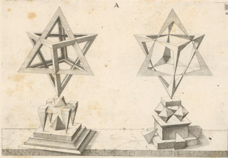 Two polyhedra with a tetrahedron as a starting point, print, book illustration, page, The geometric