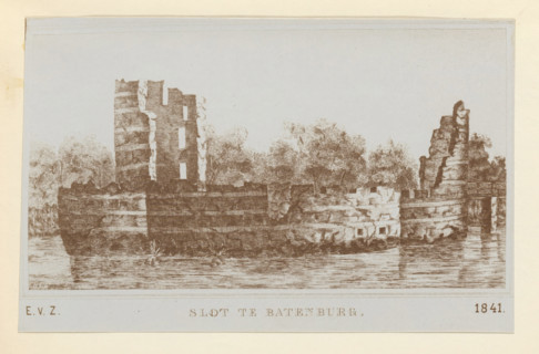Batenburg Castle, Photographic reproduction of a print of the ruins of Batenburg Castle,