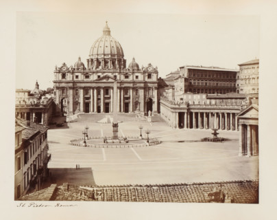 View of St. Peter's Square and St. Peter's in Rome, Italy, St Pietro. Roma, album page, photograph,