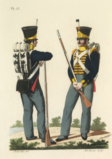 Flanker and Fusilier of the Swiss Regiment No. 32, print, A flanker and fusilier of the Swiss