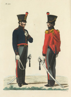 Soldier and Trumpeter, on foot, Artillery Train, print, A Dutch soldier and trumpeter of the