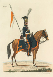 Lancer, on horseback, in full dress, print, A Dutch lancer of the 10th Lancer Regiment, on
