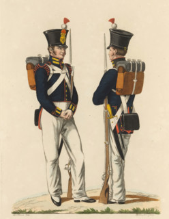 Gunner and Pioneer, Troops in the East Indies, print, A gunner of Artillery Regiment No. 5 and a