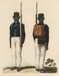 Colonial Guides of Suriname, front and back view, print, A Surinamese guide of the Colonial Guides
