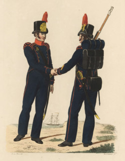 Marines, front and back-to-back, print, Two Dutch marines of the Marine Corps. One marine seen from