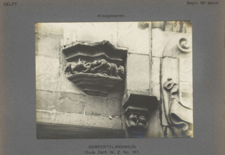 Corrugated stones of the Gemeenlandshuis on the Oude Delft in Delft decorated with fantasy