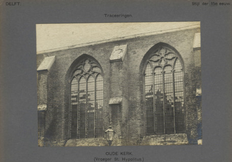 View of the windows of the Old Church in Delft, Old Church. (Formerly St. Hypolitus). Traceries,