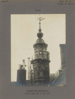 Tower of the Gemeenlandshuis on the Oude Delft in Delft, Gemeentelandshuis. Oude Delft WZ No. 167.