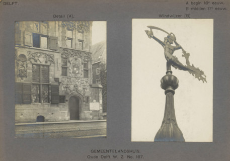 Gemeentelandshuis. Oude Delft WZ No. 167. Detail (A). Weather vane (B), Façade and the weather vane