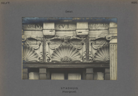 Town Hall (Facade). Detail, Detail of the façade of the town hall in Delft, decorated with shells