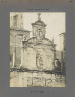 Town Hall. Gable Front (East) Side, Gable of the town hall in Delft with a sculpture of Lady