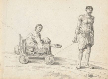 Beggar in a cart pulled by another man, Handicapped beggar in a cart and his mate (former title),