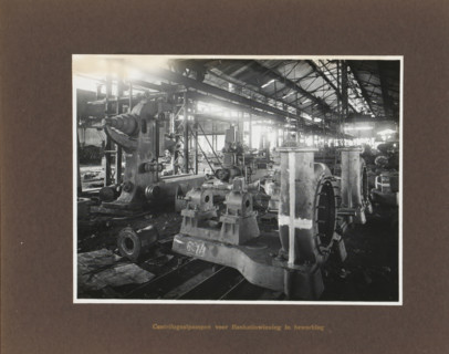 Centrifugal pumps for Banka tin extraction in progress, album page, photograph, Album page with a