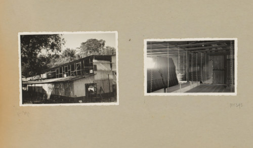 Industrial building, album page, photograph, Album page with two photos of the exterior under