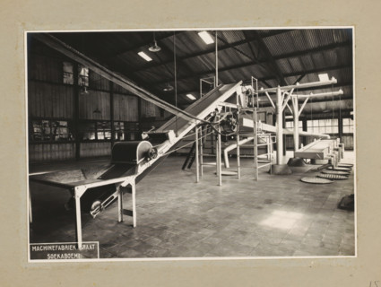 Installation, album page, photograph, Album page with a photo of an installation with conveyor