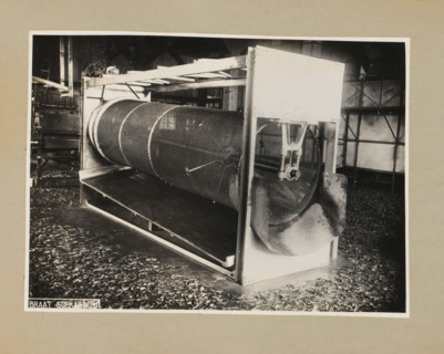 Drum, album page, photograph, Album page with a photo of a drum for a machine. Part of a photo