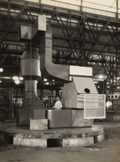 Fermentation machine, album page, photograph, A fermentation machine standing in a factory hall,