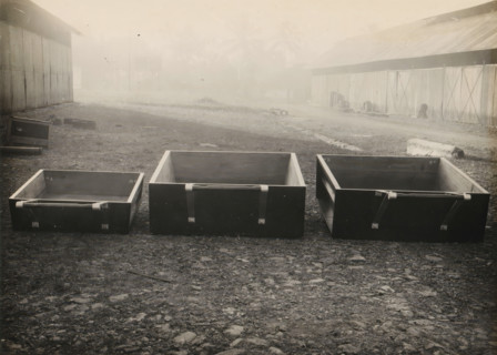Three bins, album page, photograph, Three bins or drawers, parts of a machine. Part of a photo